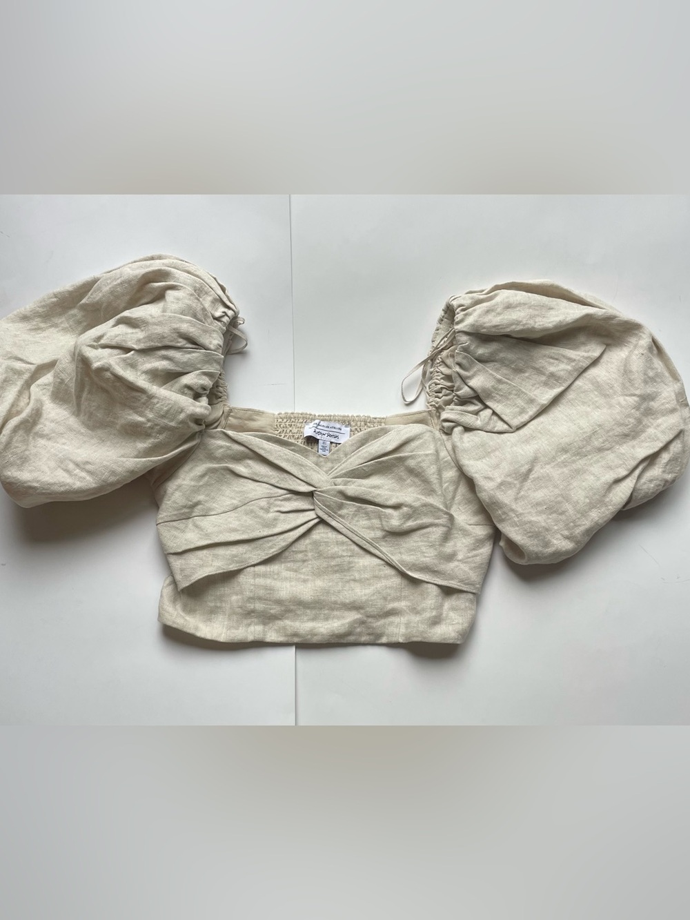 Twist Front Puff Sleeve Crop Top - Beige - Picture 9 of 9